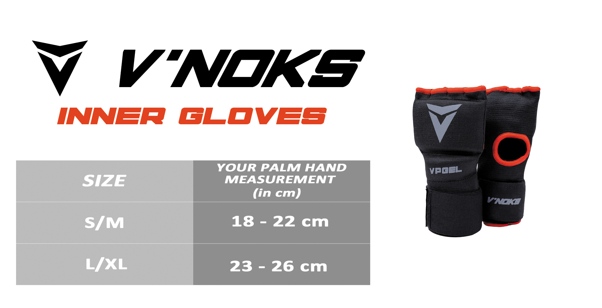 V`Noks VPGEL Inner Gloves size chart